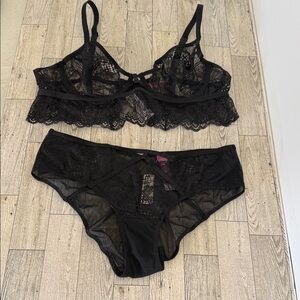 Adore Me Black Lace Bralette & Bikini Set